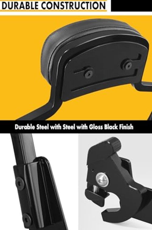 Detachable Hardware Backrest Sissy Bar Upright Gloss Black+Docking Kit