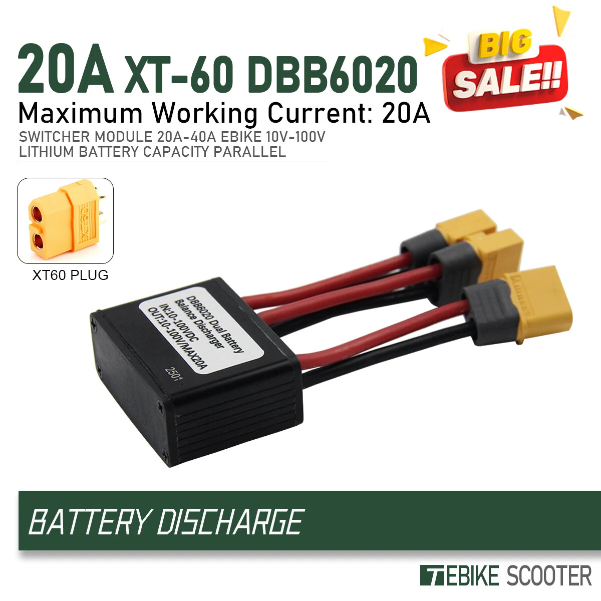 Electric Bike Double Battery Discharge Converter DC10-100V 20A 30A 40A 36V 48V