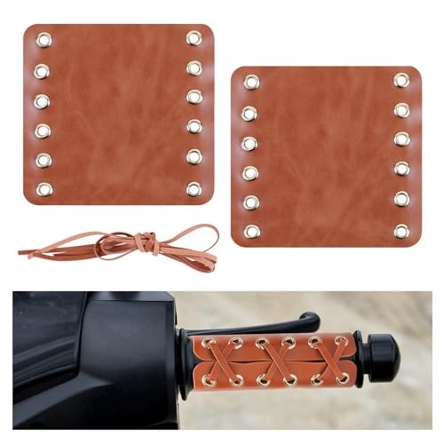 2PCS Leather Motorcycle Handlebar Grip Covers, 4.53″ × 4.33″ PU Dark Brown