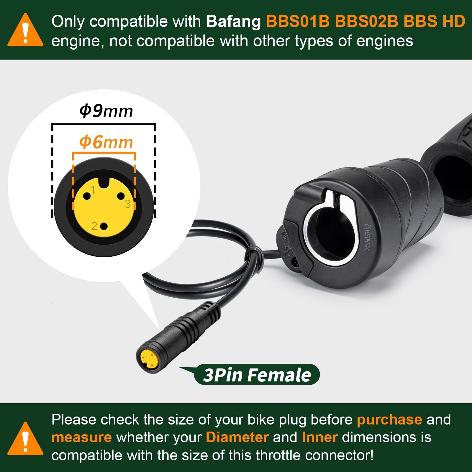 3 Pin Female Ebike HalfTwist Throttle For BAFANG BBS01B BBS02B BBSHD Motor