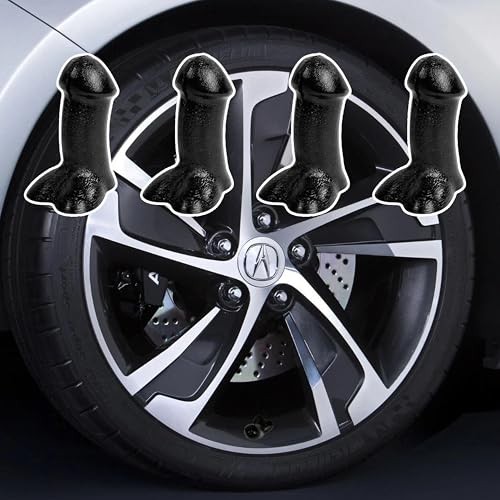 Funny Tire Valve Caps – 4 PCS Pencil Valve Stem Covers, Gag Gifts 4 Black