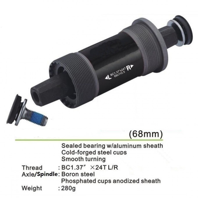 English Square BB Bike Bottom Bracket Set,Square Taper, Aluminum – 68 x 120mm