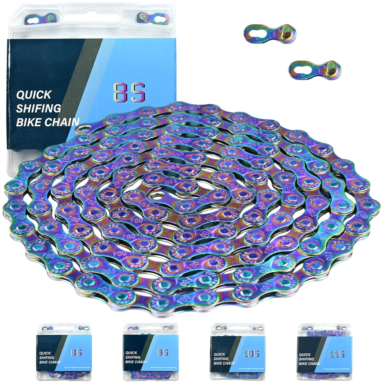 Rainbow 8 Speed Bike Chain, 1/2″ x 3/32″ 116 Links for Road Bike Mountain Bik…