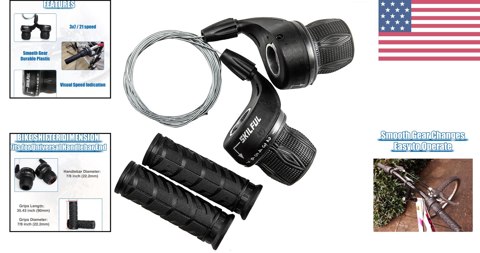 Black 21 Speed Bicycle Twist Shifter with Ambidextrous Handle Grips Included