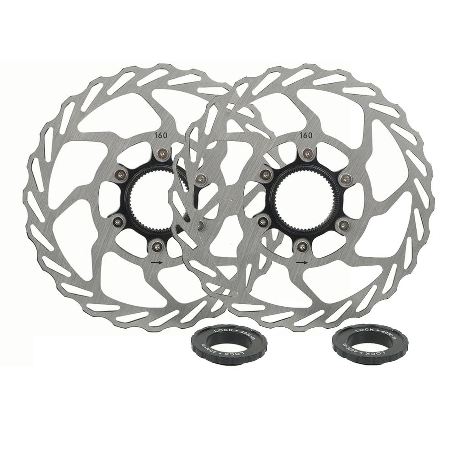 Bibike 2Pcs 140mm/160mm Centerlock Disc Rotor with Lock Rings 2x 160mm rotors