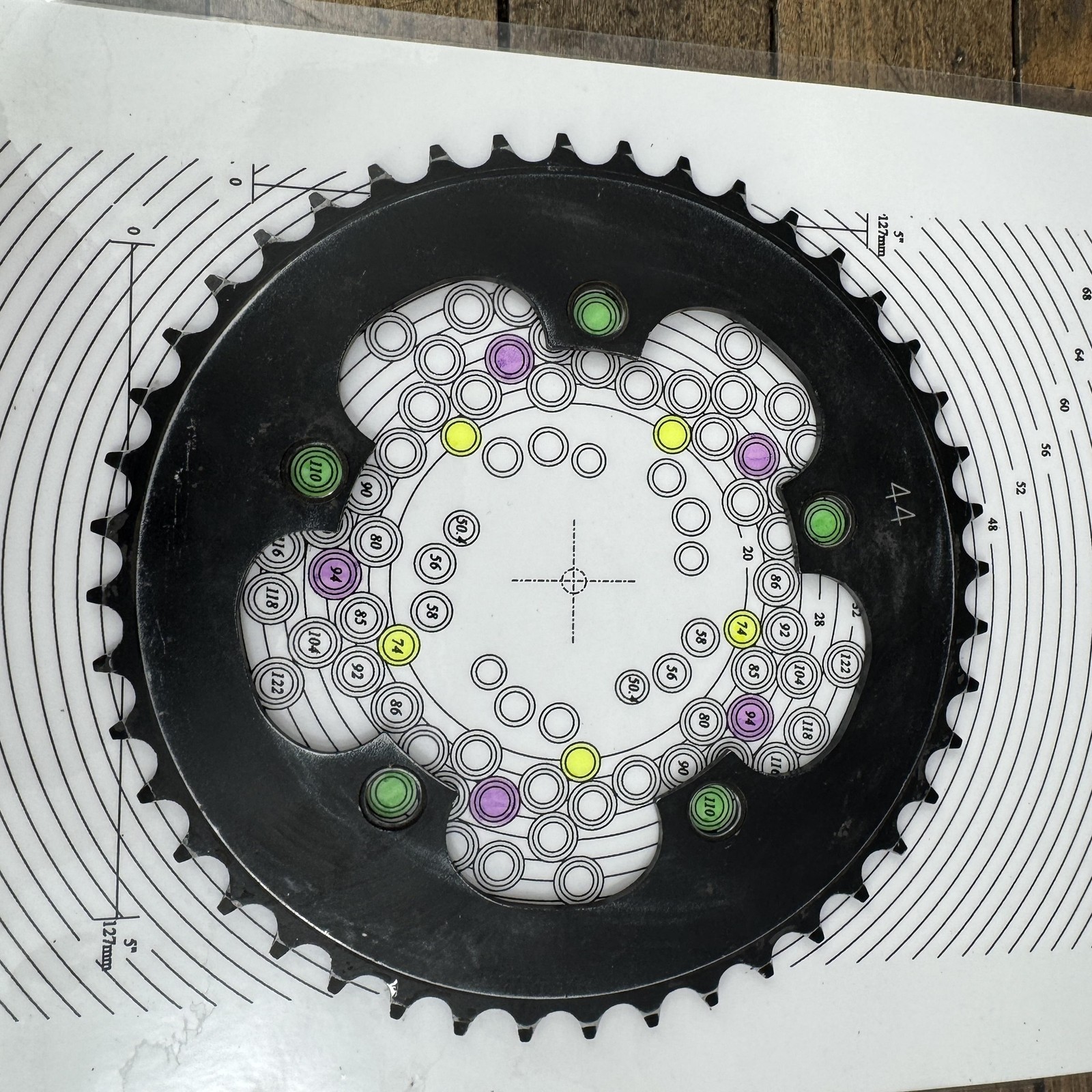 44T Chainring 110 BCD 5-Arm Black AL-7075-T6 Aluminum Road MTB Bike 44 Tooth