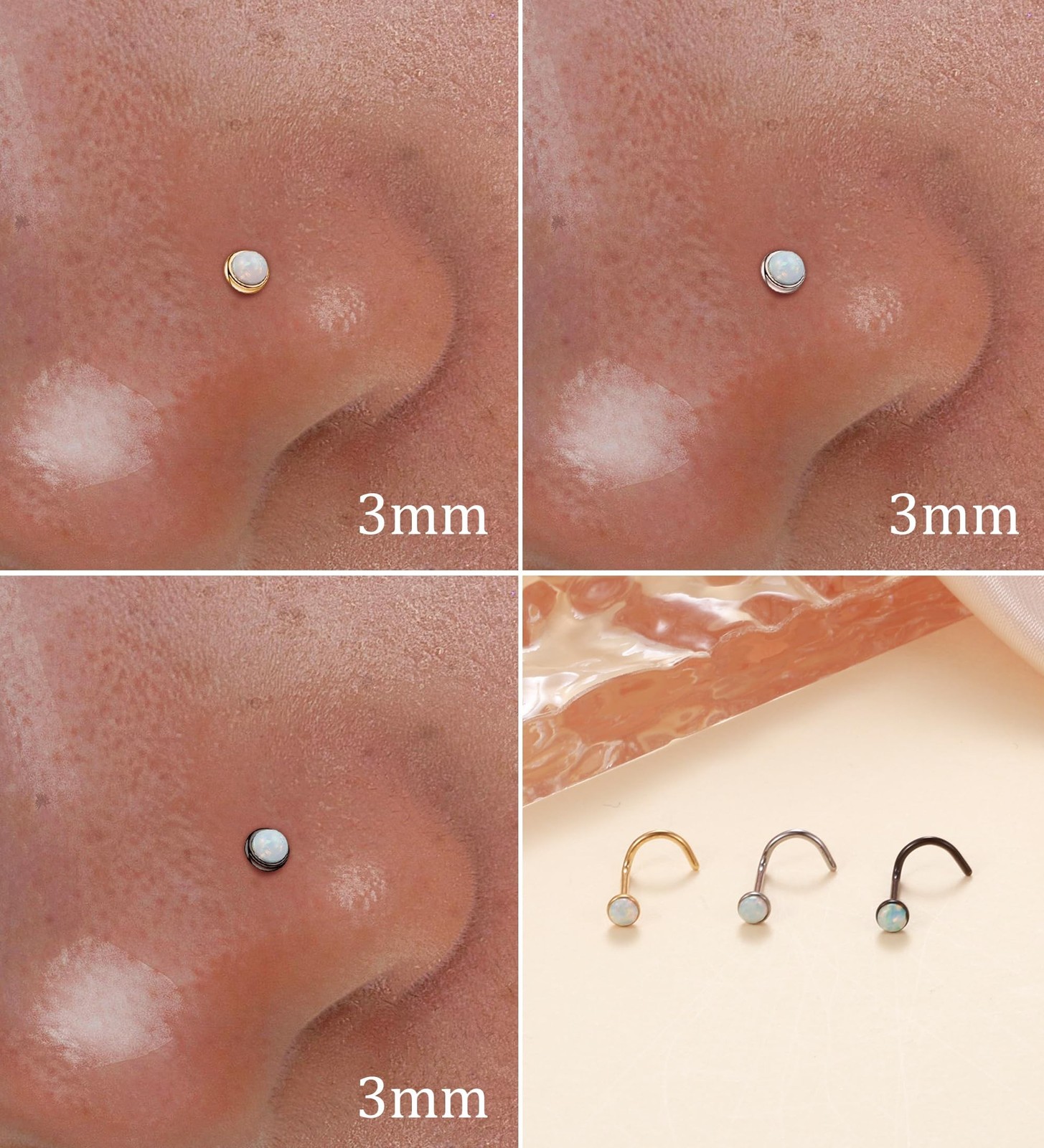 Enticera 3mm G23 Titanium Opal Nose Rings Studs Hypoallergenic L Shaped Screw…