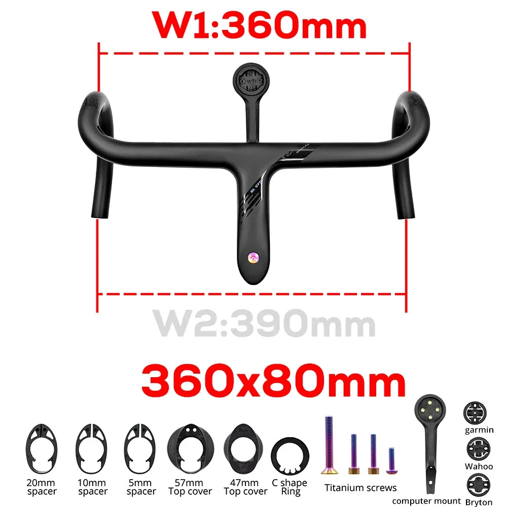 Full Carbon Integrated Road Bike Drop Bar -10 Degree Internal Cable 360mm-440mm