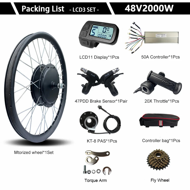 48V 2000W Electric Bike 20-29 Inch 700C X3.0 Rear Motor Wheel Kit Dropout 142mm