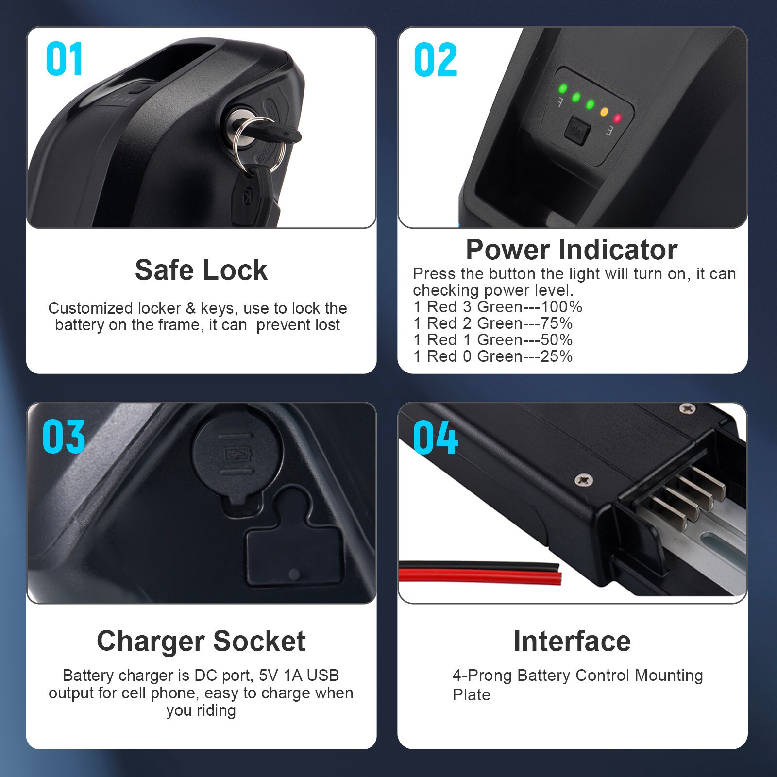 36V 15Ah Electric Bike Lithium Battery Ebike Battery w/Charger Lockable ≤1500W