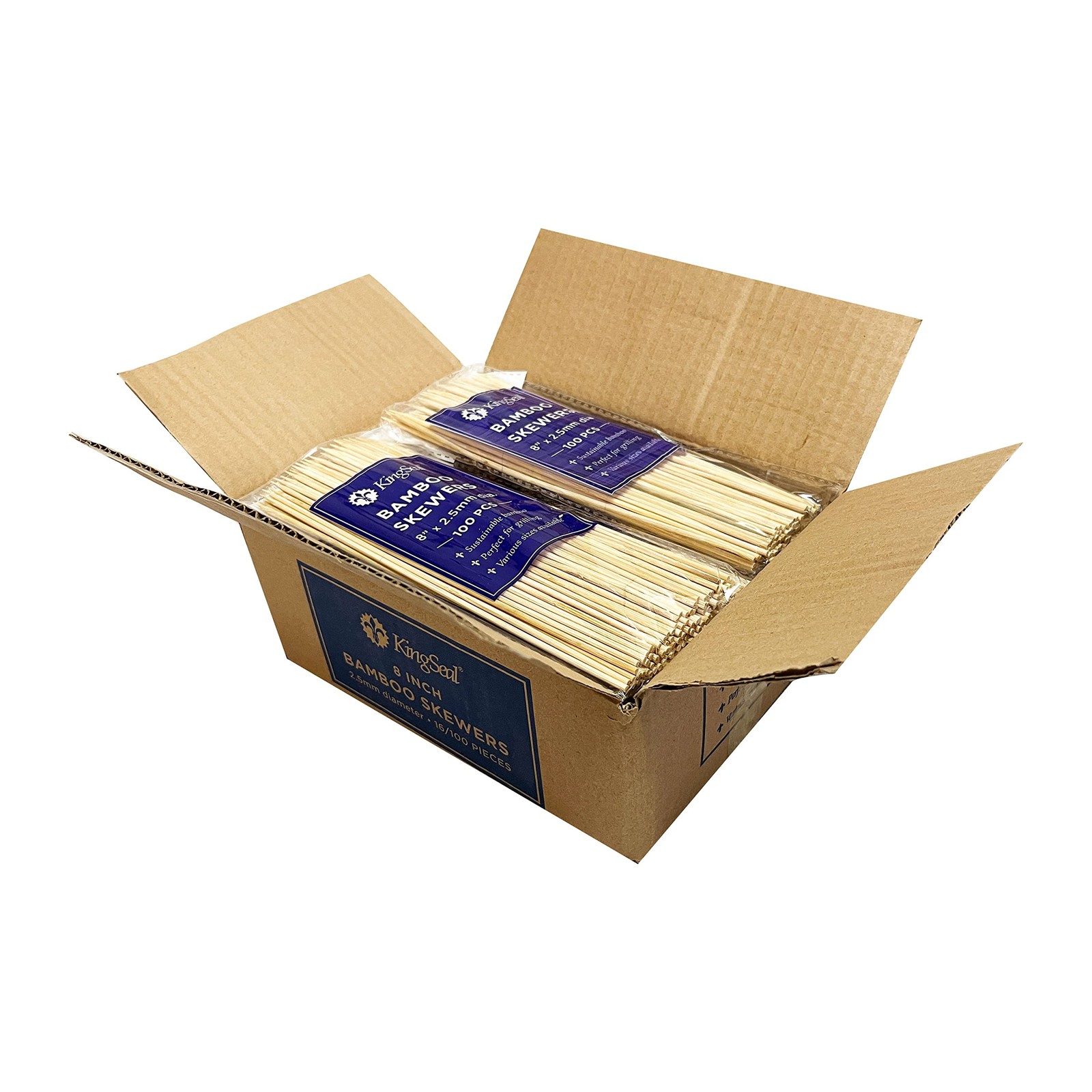 KingSeal Bamboo Wood Grilling Skewers 8″ x 2.5mm 16 Packs x 100 (1600 Count)