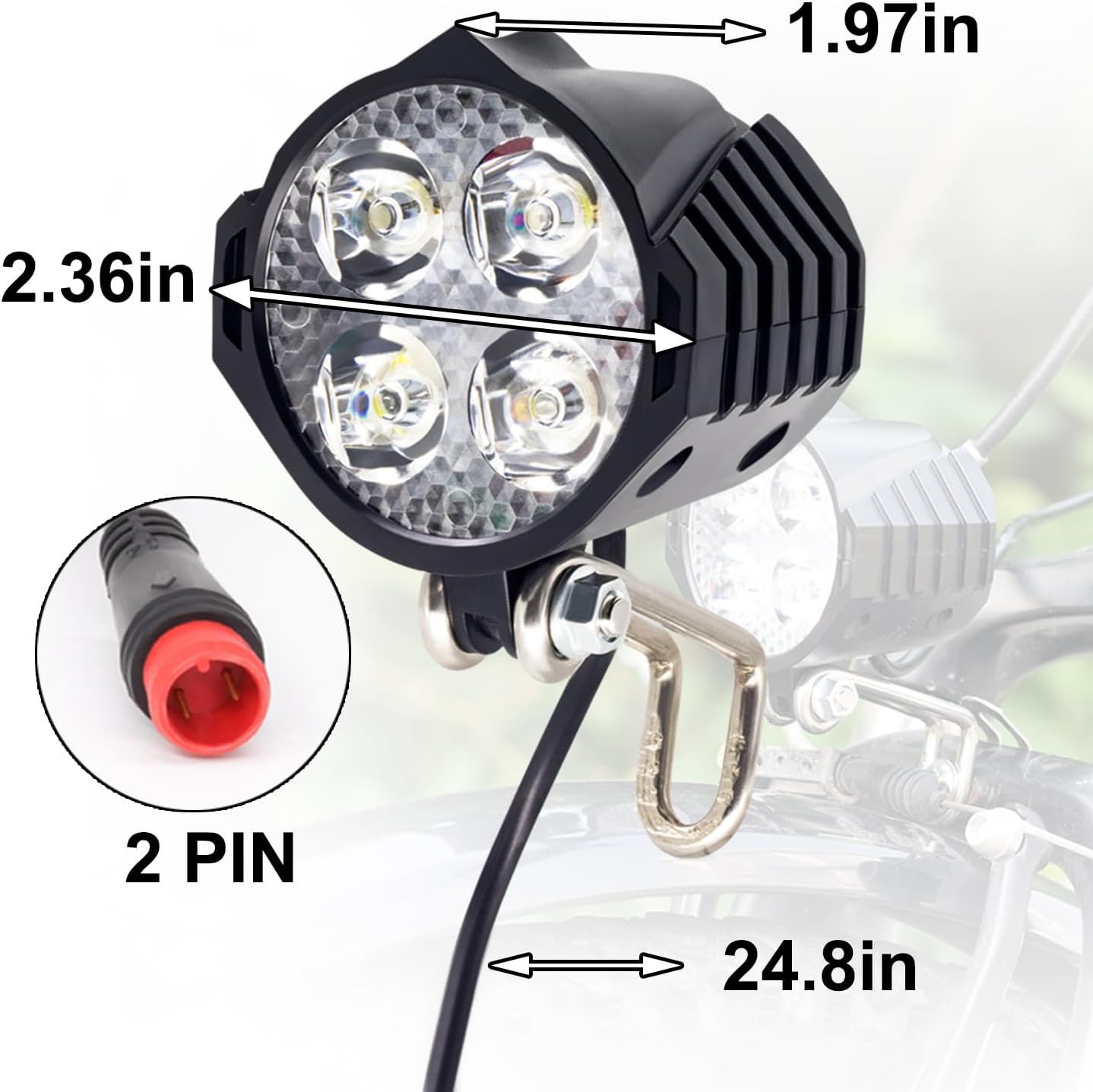 Ebike Headlight 48V 36V 12V-60V Compatible 2 Pin Waterproof Connector Electric