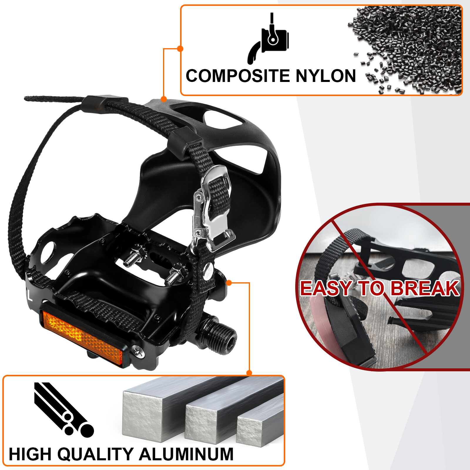 MTB Road Bike Pedal 9/16″ with Toe Clips Strap Aluminium Non-slip For Shimano