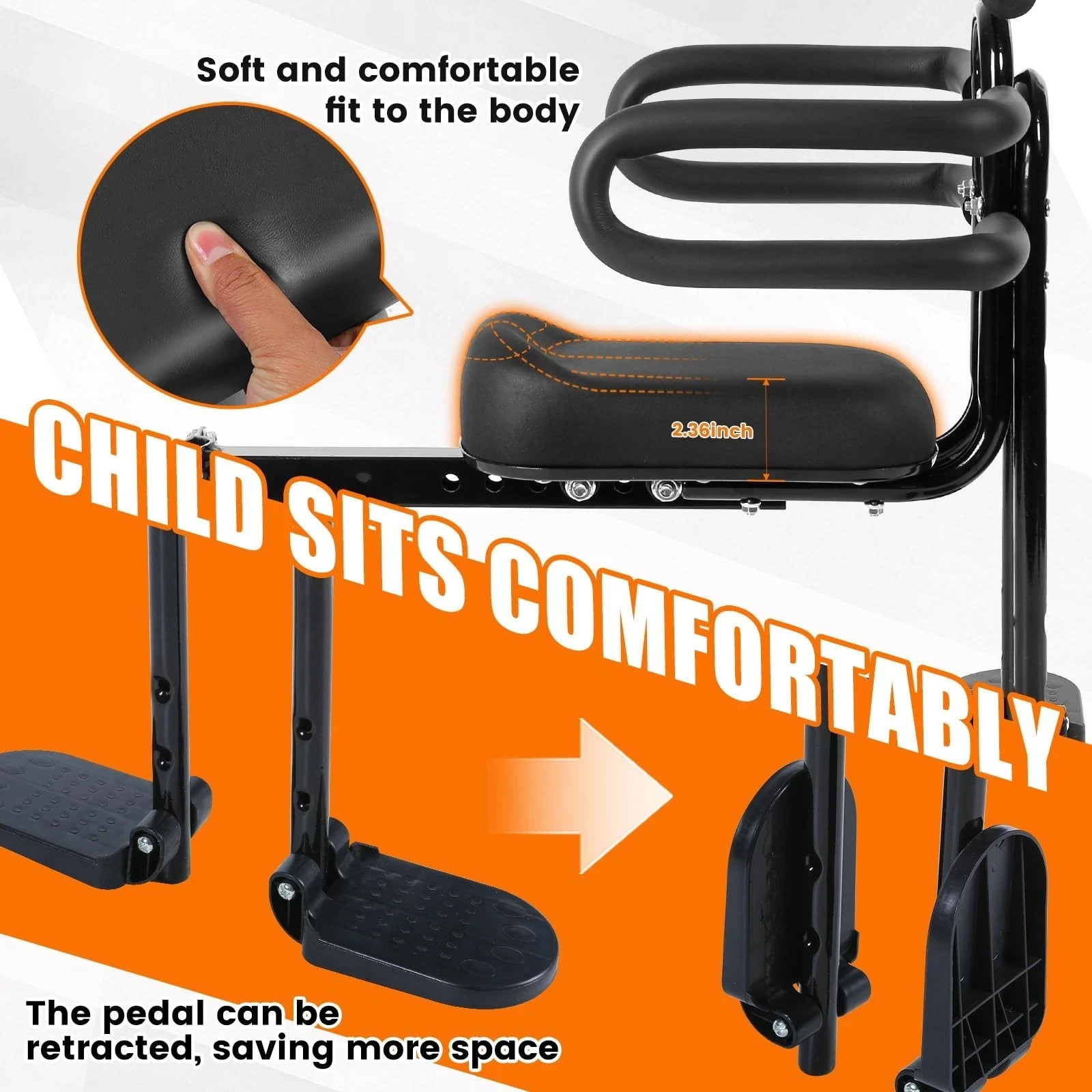 Kids Bike Seat Front Mounted and Handlebar Child Bike Seat Detachable Front M…