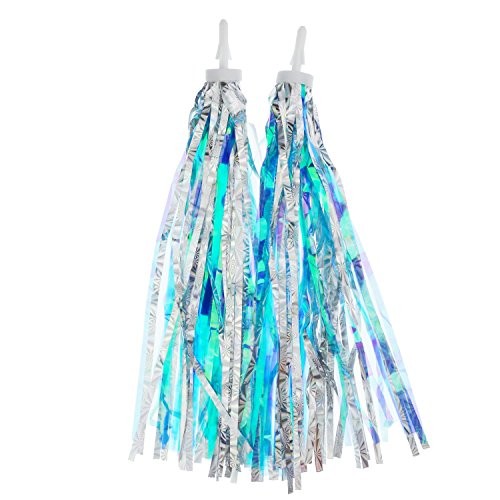 2 Pairs Bicycle Tassel Ribbon Bike Handlebar Blue silver and Hot pink silver