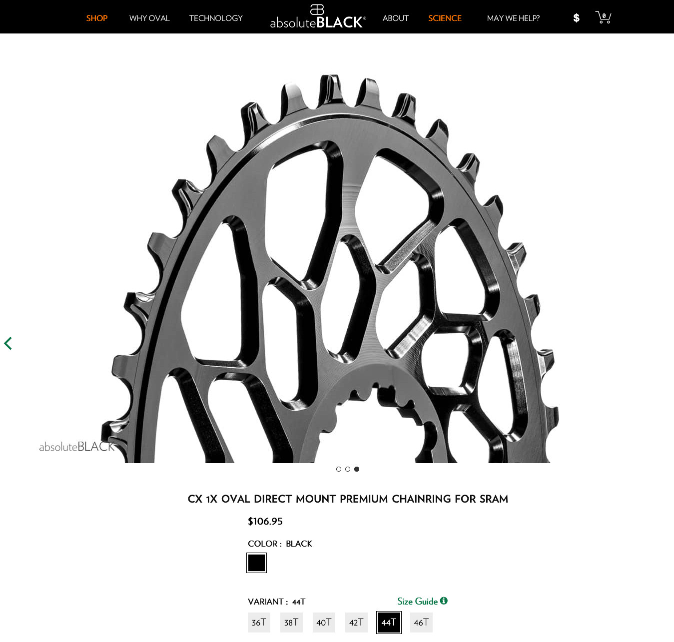 Absolte Black CX 1X OVAL chainring for Sram 3-Bolt direct mount cranks w/Box