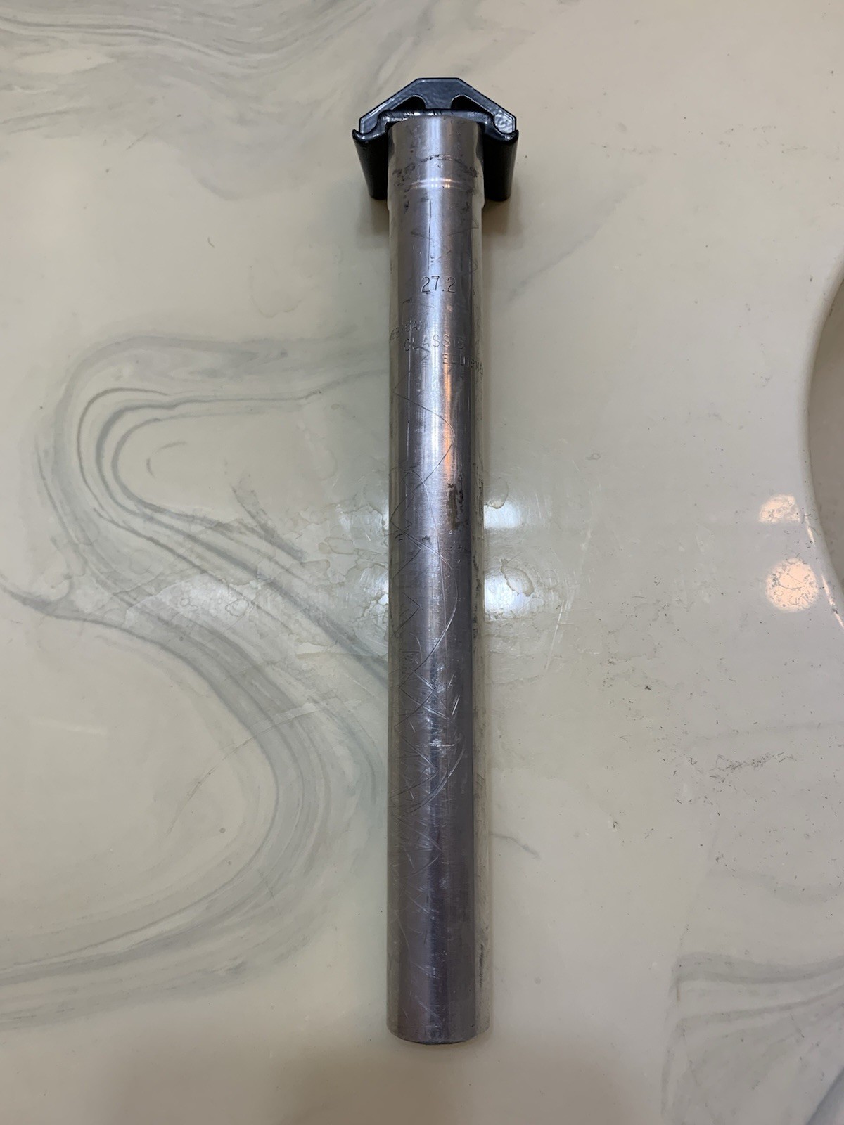 Vtg 1990s 27.2 American Classic Seatpost 20mm Setback Silver/Black 255mm Tilt