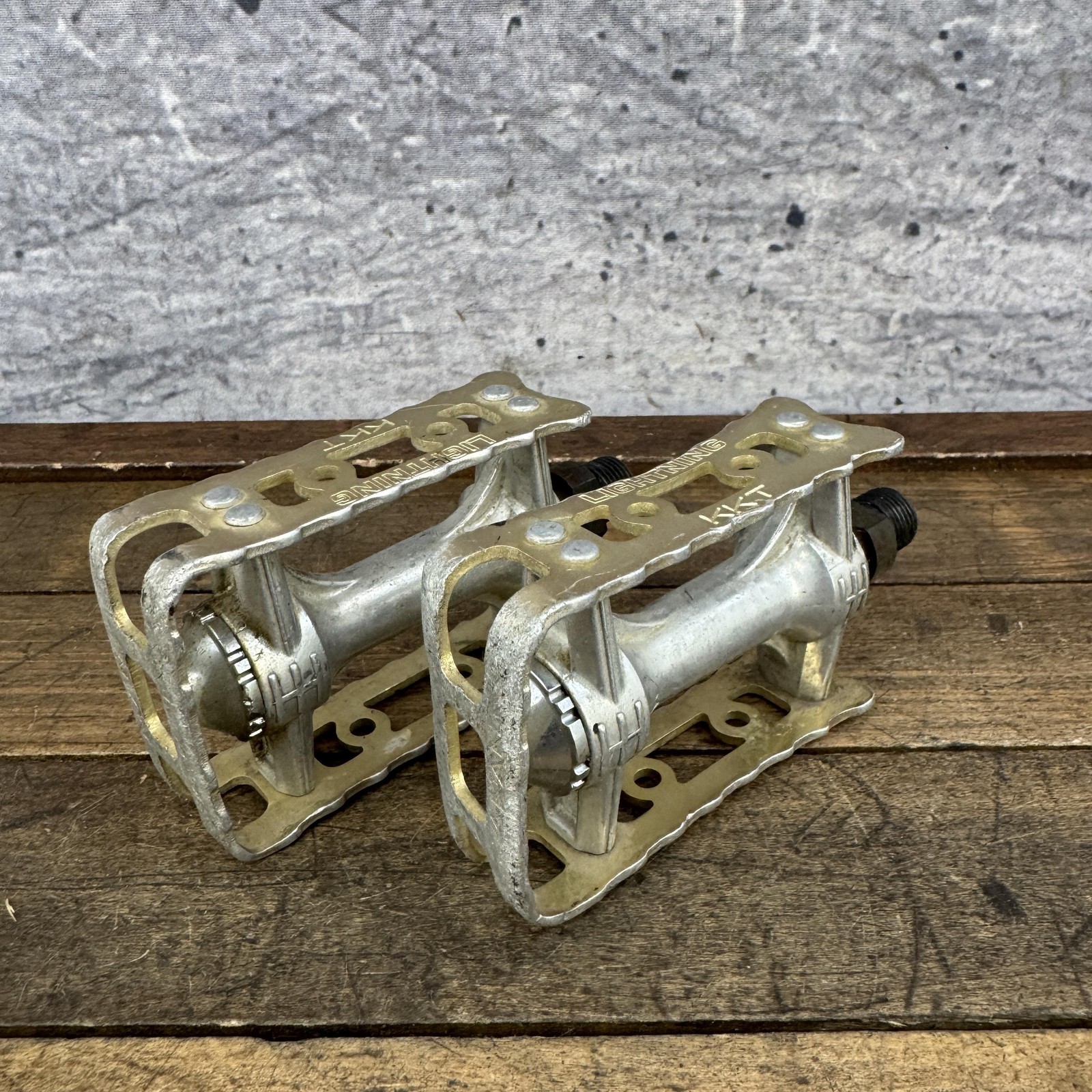 Vintage KKT Lightning BMX Bike Pedals 9/16 Gold 1980s Old School Race Bike Fade