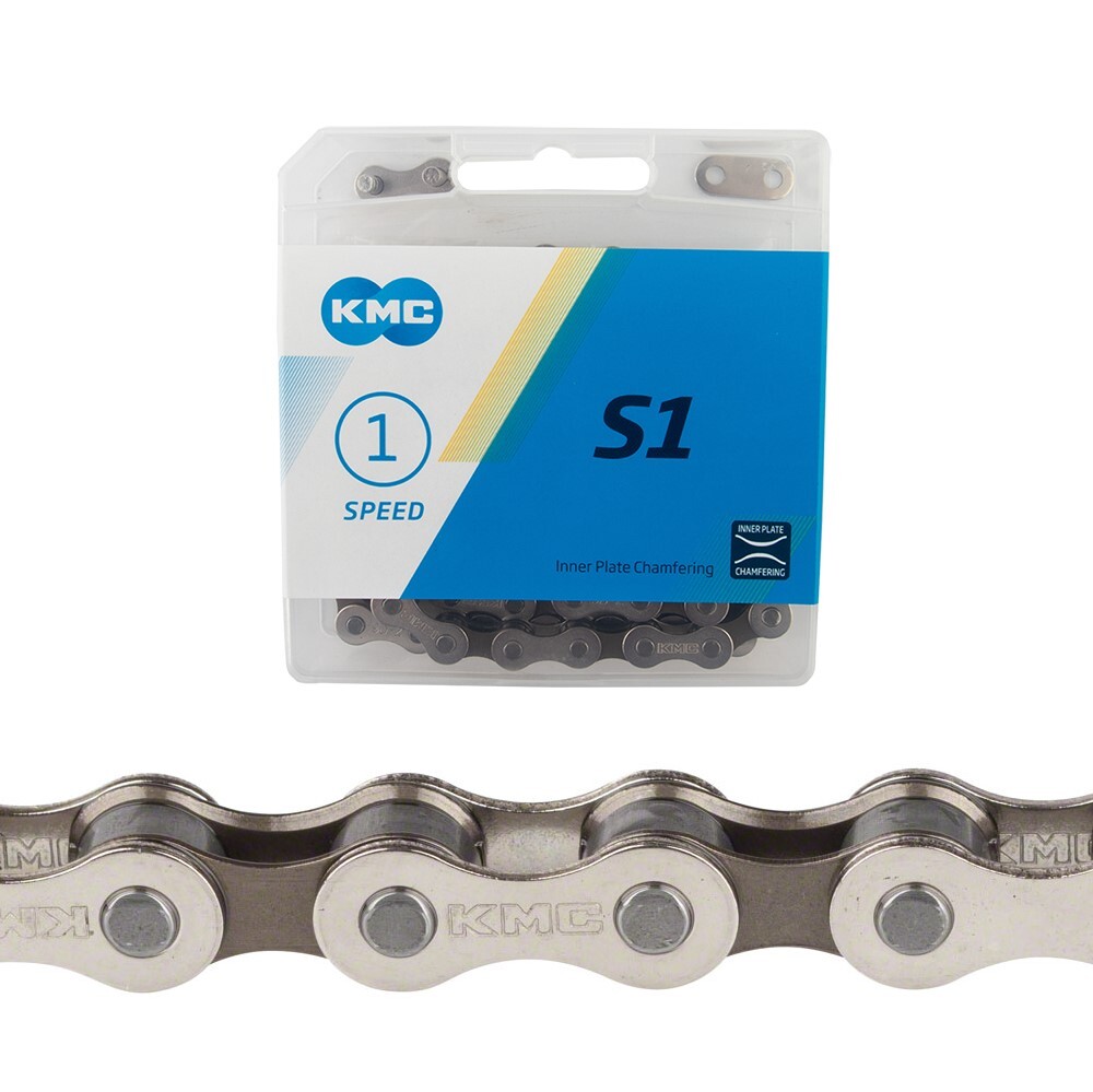KMC S1 Chain Single Speed 1/2″ x 1/8″ 112 Links Silver/Black – BMX Track Fixed