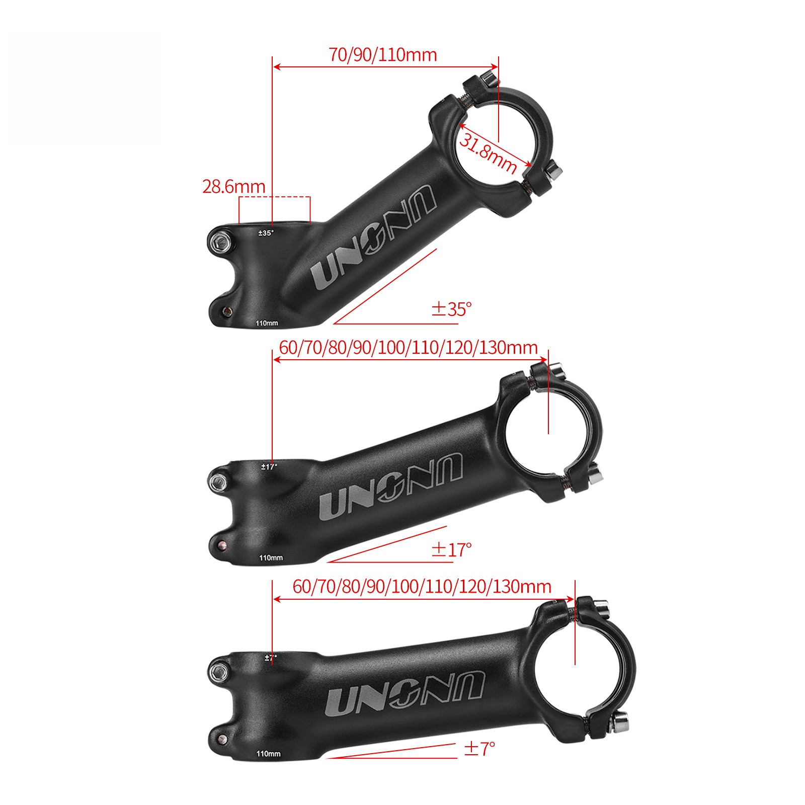 Ultralight Cycling Stem Aluminum Mountain Road Bicycle Stem 7°/17°/35° 60-130mm