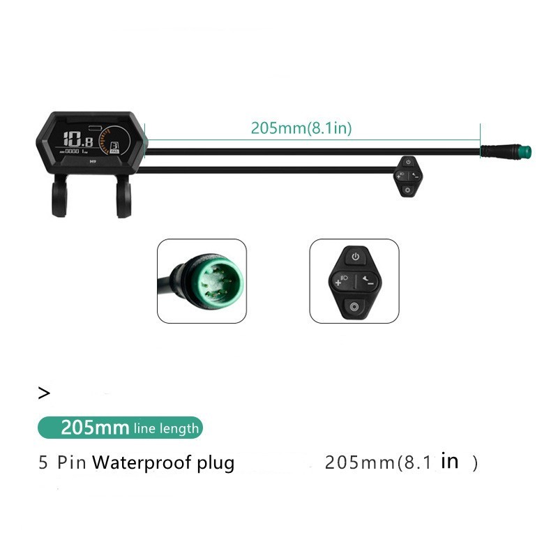 E-Bike Compatible M9 Smart LCD Color Screen with light wire 5PIN WP plug.