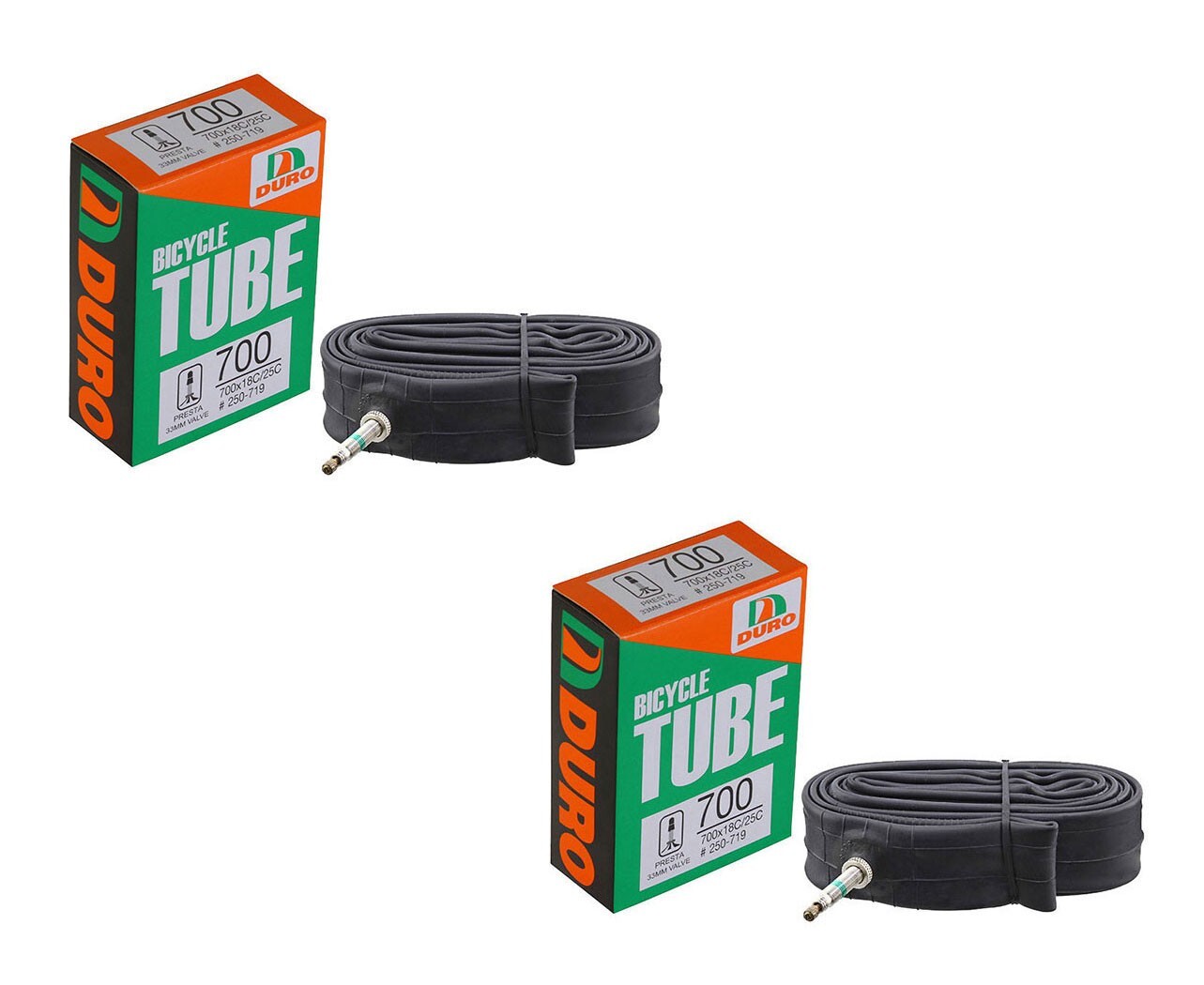 2 (TWO) DURO BICYCLE 700 x 18c/23c/25c TUBE 33MM STANDARD PRESTA/FRENCH VALVE.