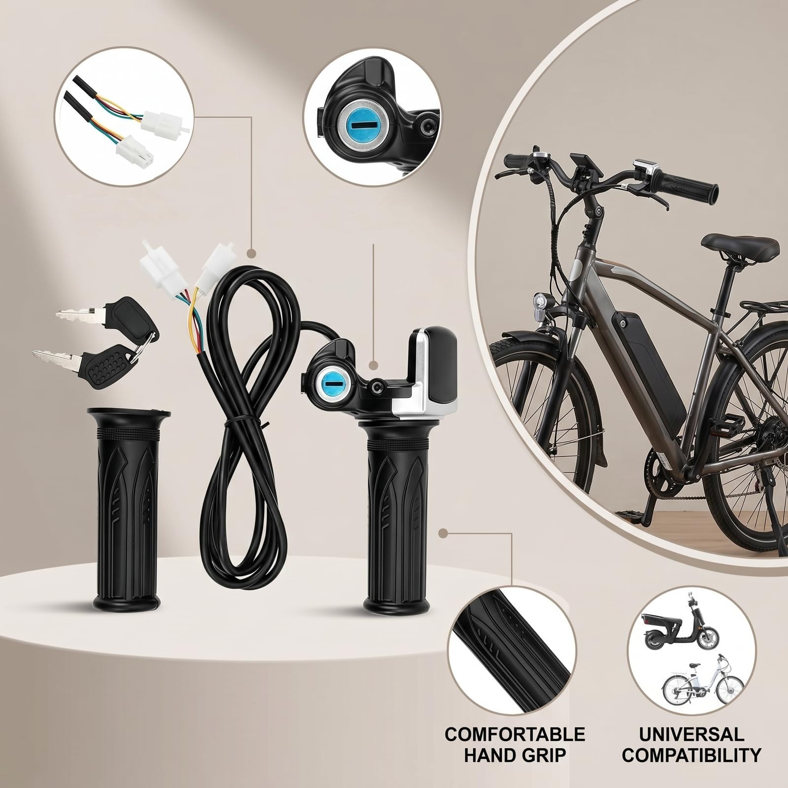 48V Twist Throttle for Electric Bikes with LED Display & Key Lock