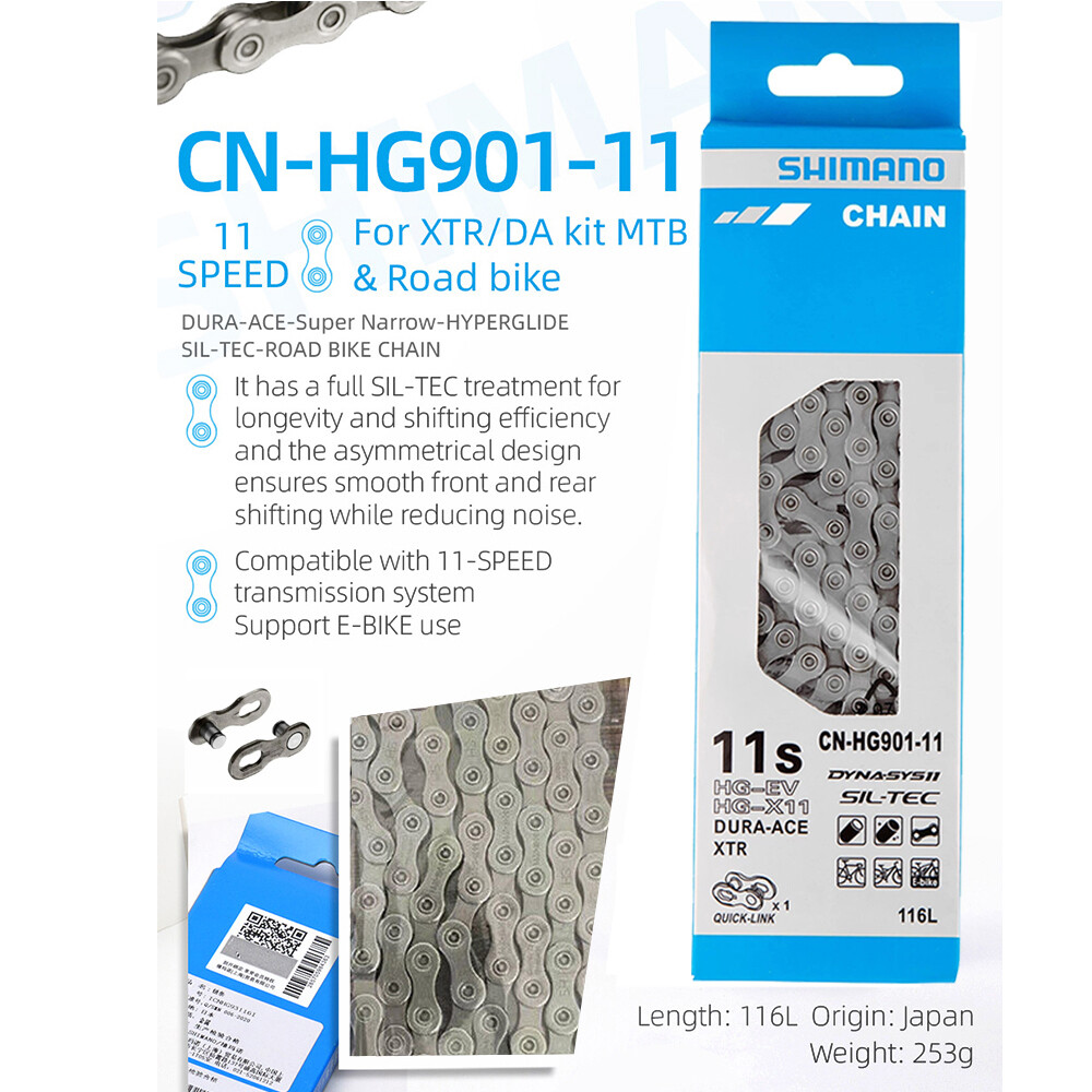 Shimano XTR/Dura-Ace CN-HG901 11S Hollow Chains 116L MTB Road E-Bike Quick-Link