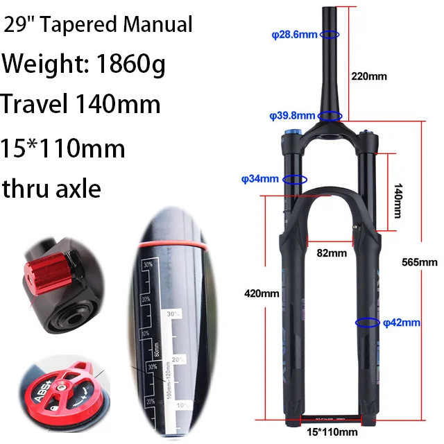 27.5/29inch Mountain Bike Thru Axle Rebound Adjustment Boost Suspension Air Fork