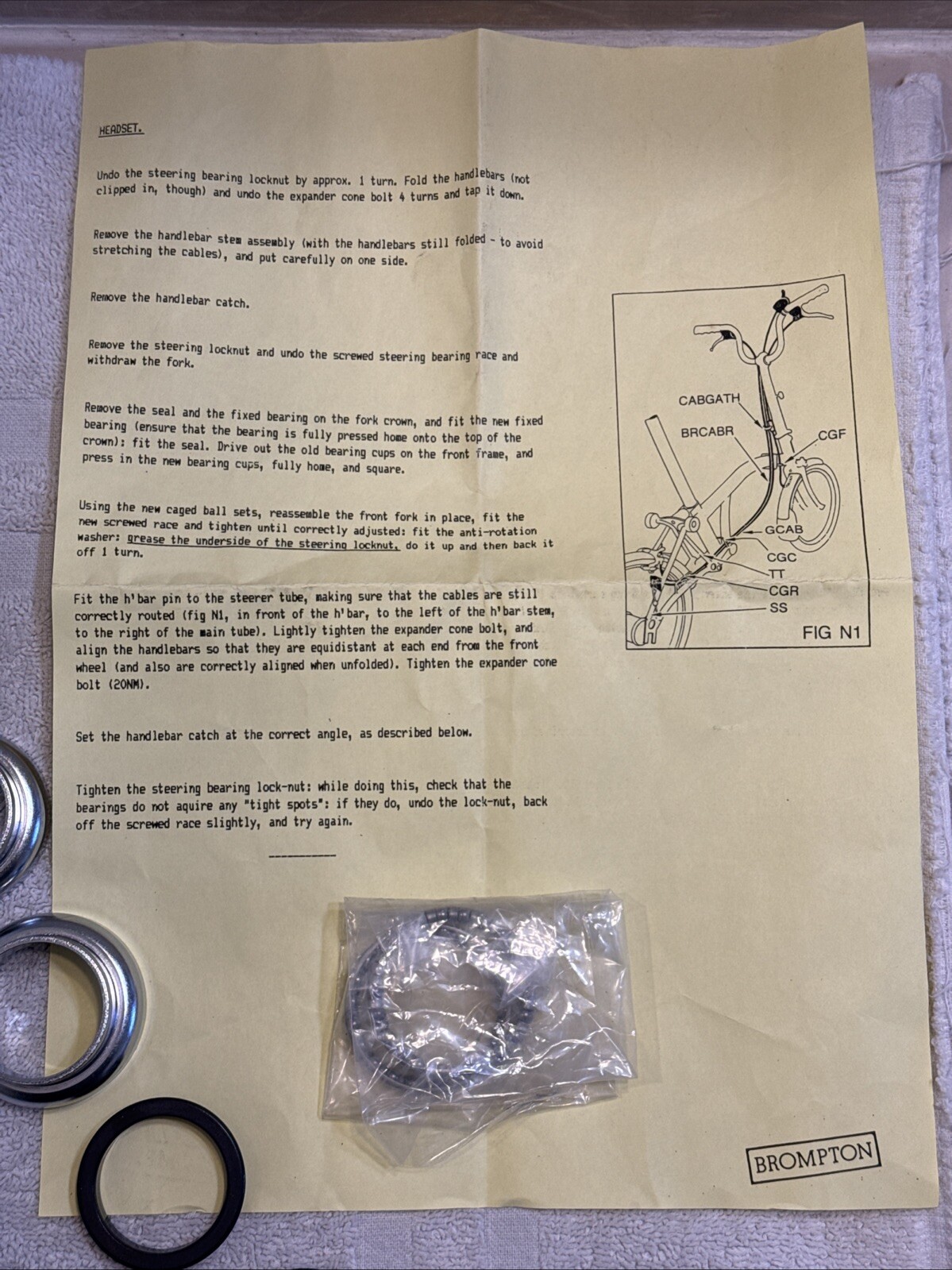 Brompton Headset -Steel – 1 1/8″ Threaded – New with Brompton instructions