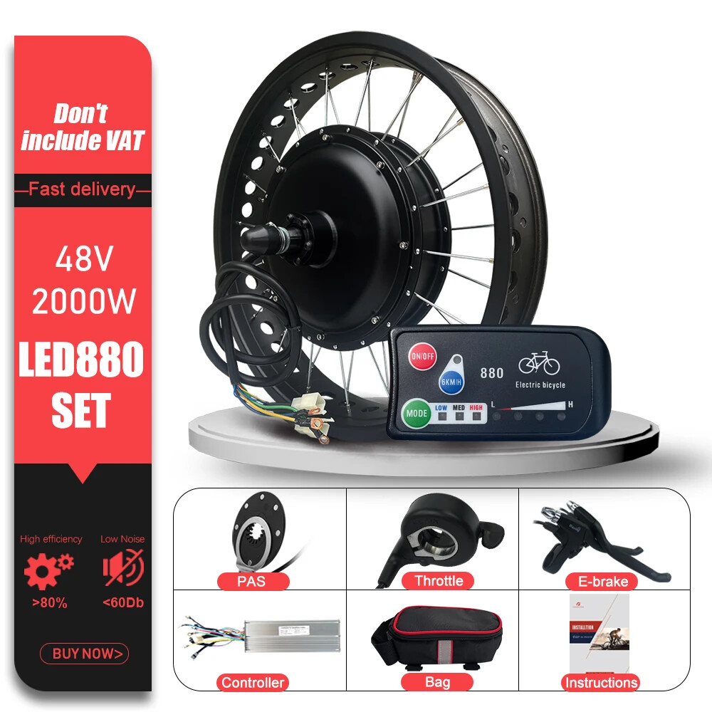 48V 2000W Snow E-bike Conversion Kit 4.0 Tyre Rear Cassette Hub Motor Wheel