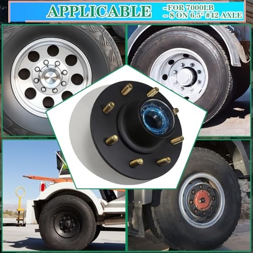 1 Sets 7000lbs Trailer Hub Kits 8 Bolt 6.5,Trailer Axle 8 Bolt 6.5 Trailer Hub