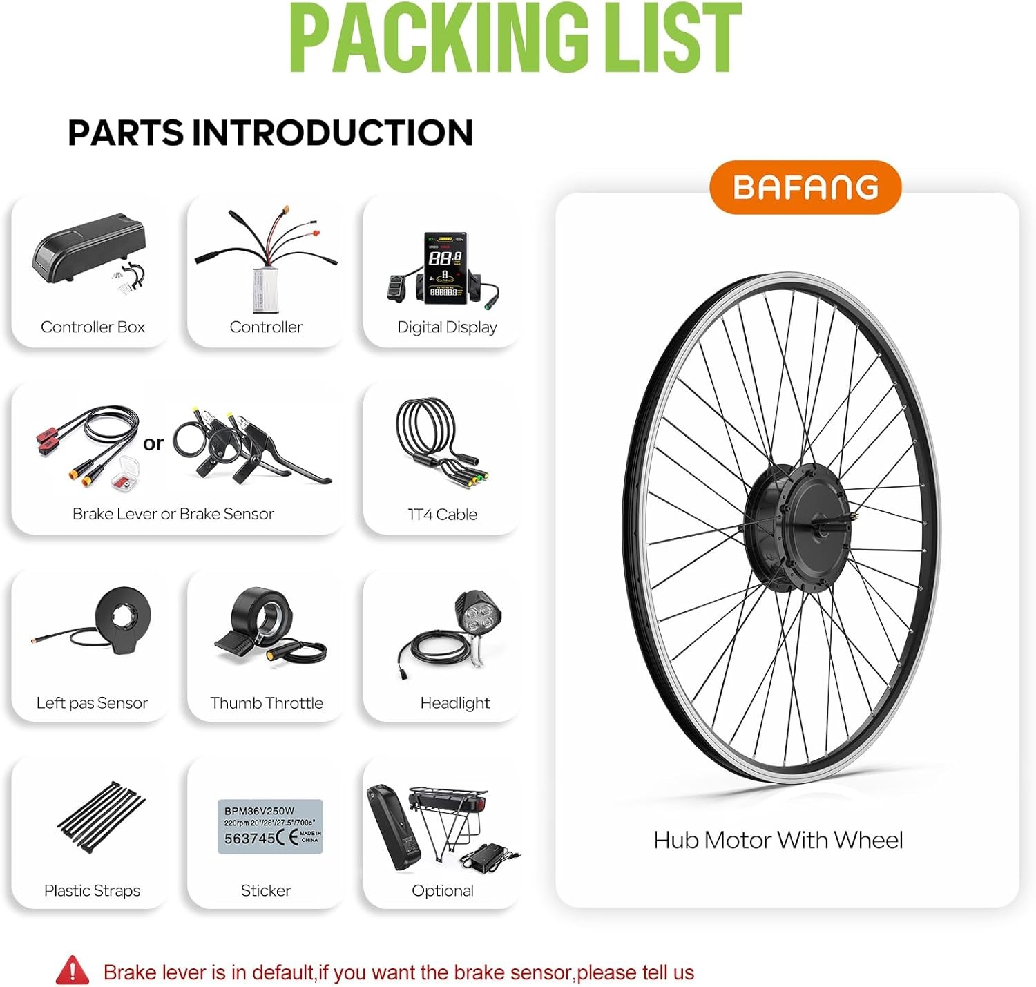 BAFANG 48V500W Electric Bike Conversion Kit 26″700C Front Wheel E-Bike Hub Motor