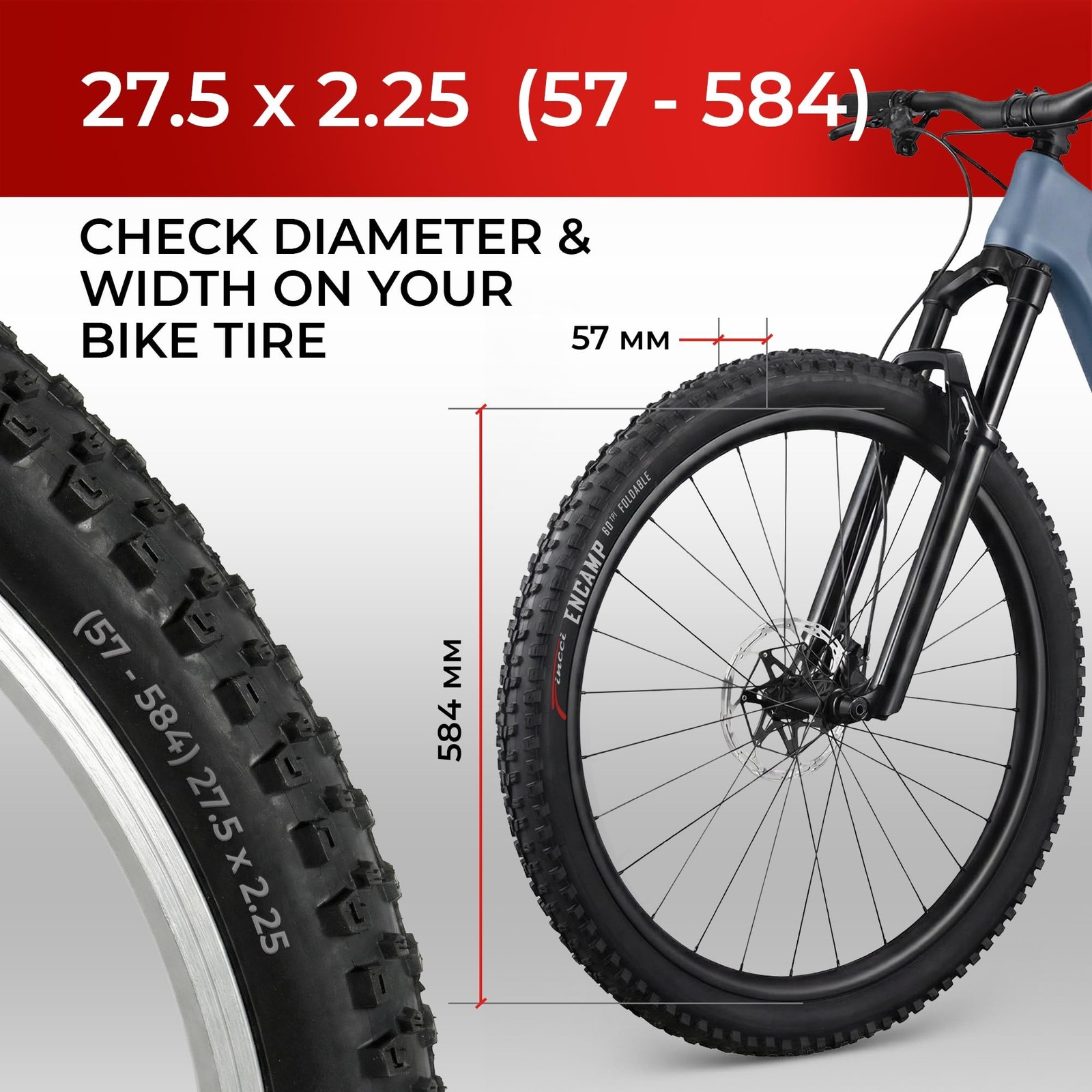 Fincci Encamp 27.5 x 2.25 Inch Mountain Bike Tire – Foldable 57-584 60 TPI Ty…