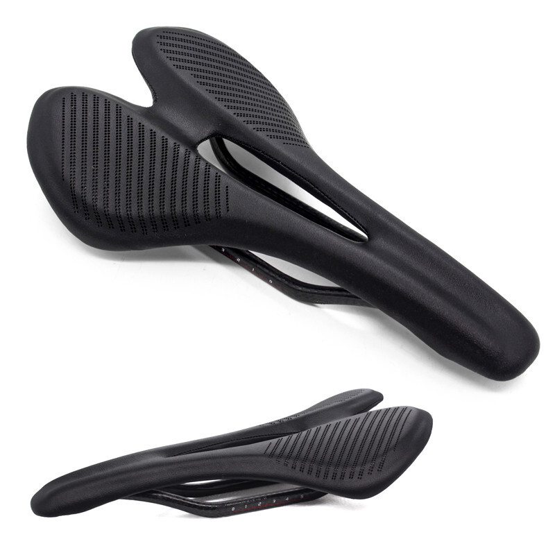 Black Bicycle Saddle Carbon Fiber Leather MTB Road Bike Seat 270*143mm Oval Rail