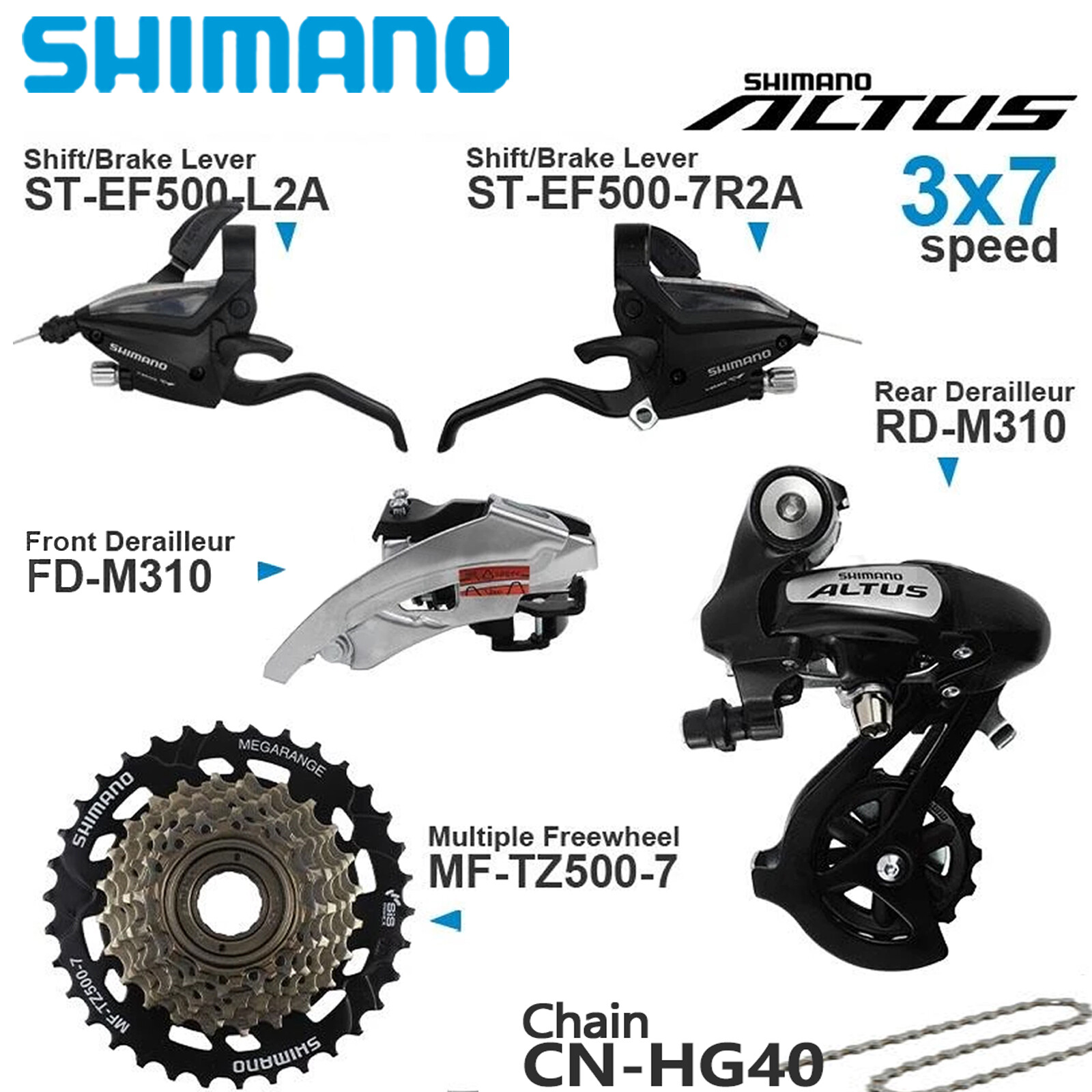 SHIMANO ALTUS ACERA 3×7 Speed Groupset EF500 ST M310 Deraileur CN TZ500 MF