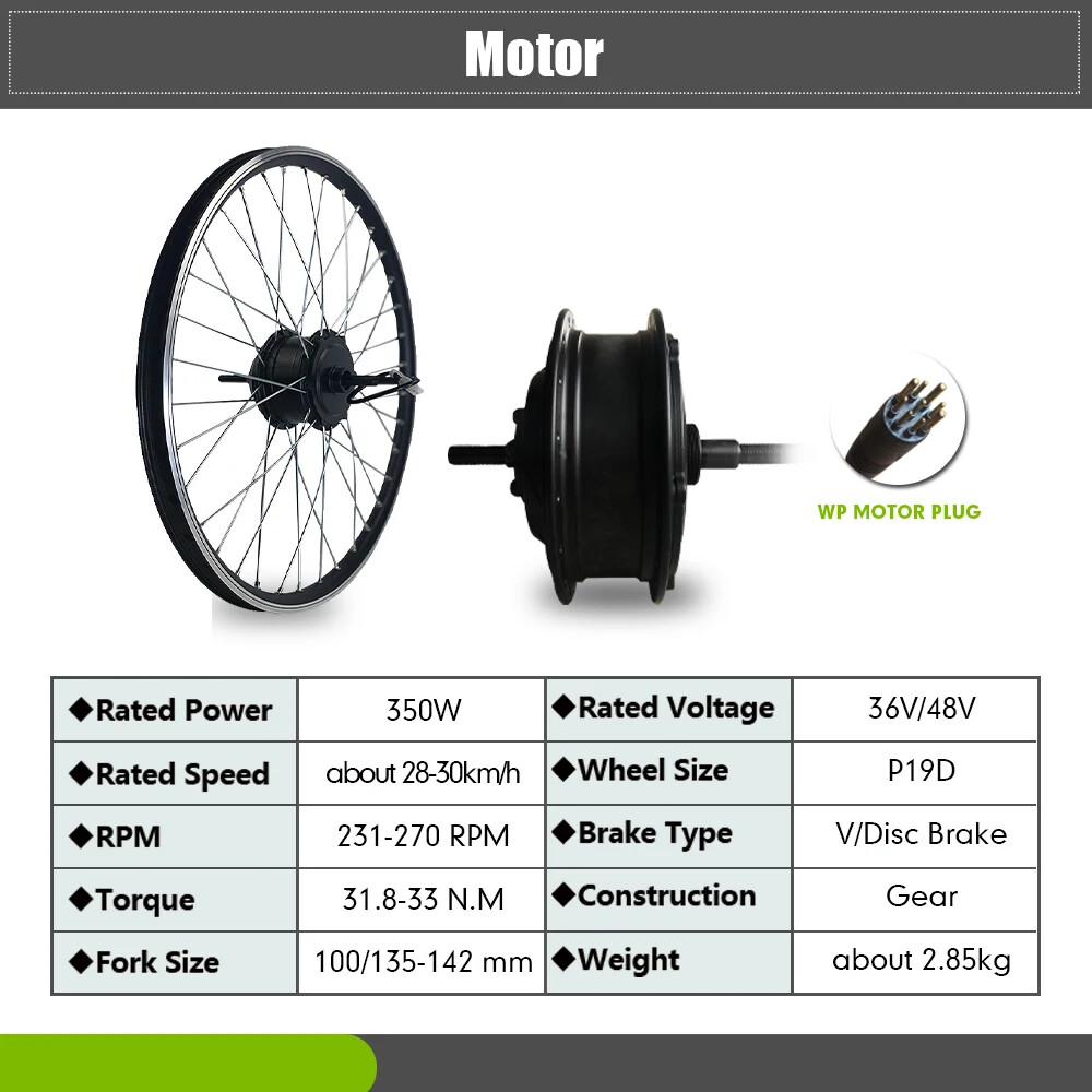 350W E-bike Front Rear Rotate/Cassette Drive Motor Waterproof Conversion Kit