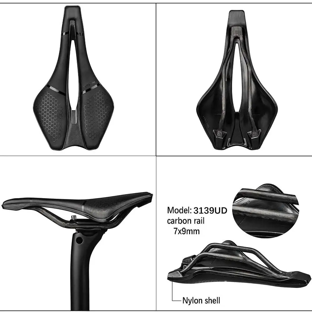 Ultra Light Carbon Fiber Bike Saddle 245x139mm UD Carbon Rails MTB Road 135g