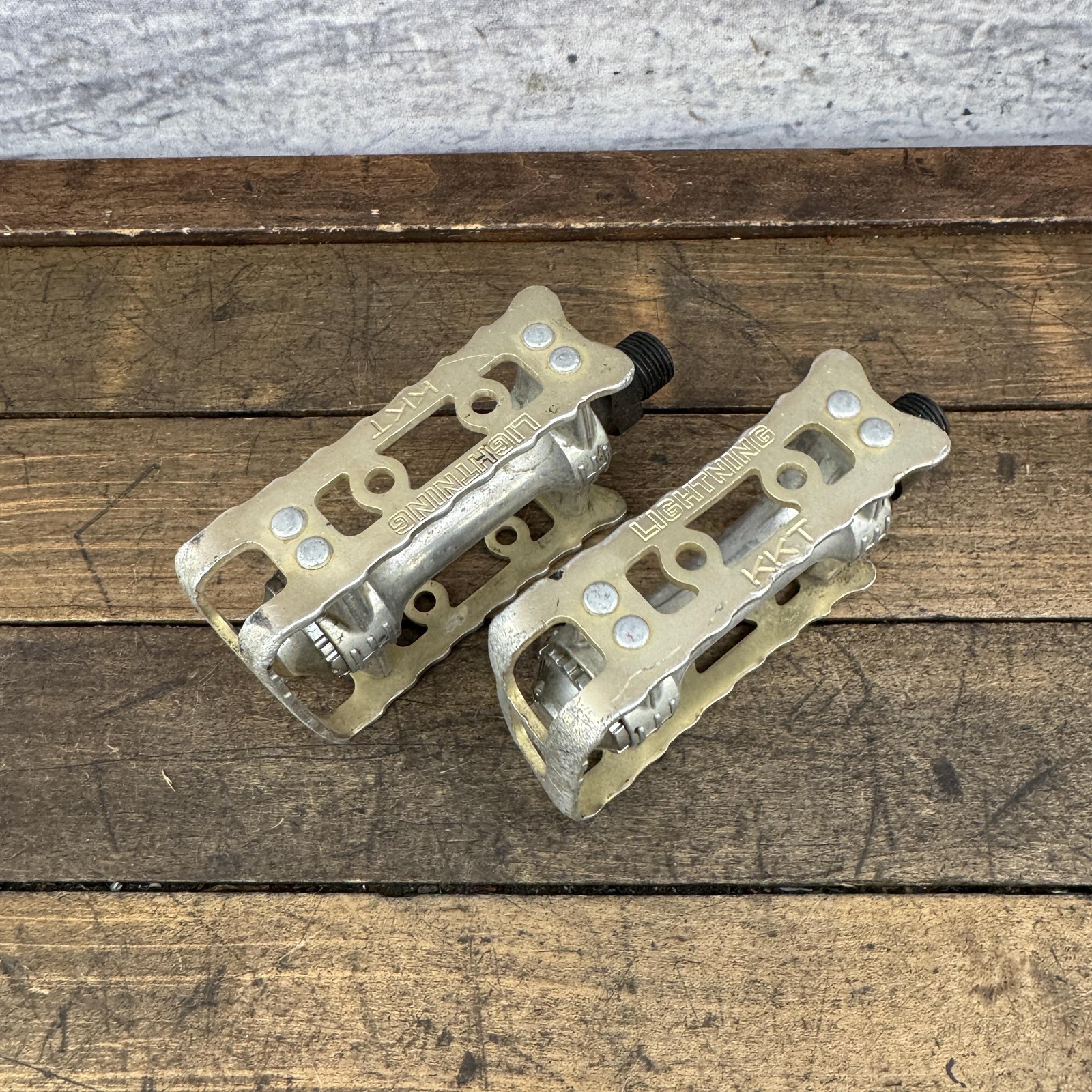 Vintage KKT Lightning BMX Bike Pedals 9/16 Gold 1980s Old School Race Bike Fade