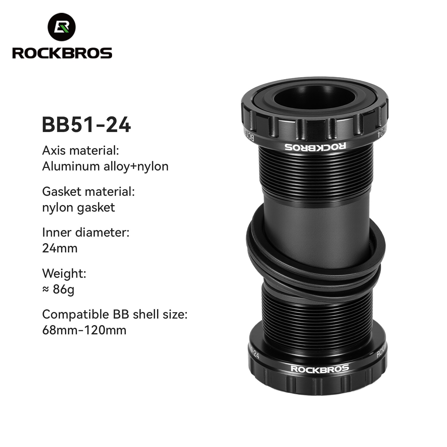 ROCKBROS Bike Aluminum Alloy Cartridge Bottom Bracket Fits 68-120mm Lightweight