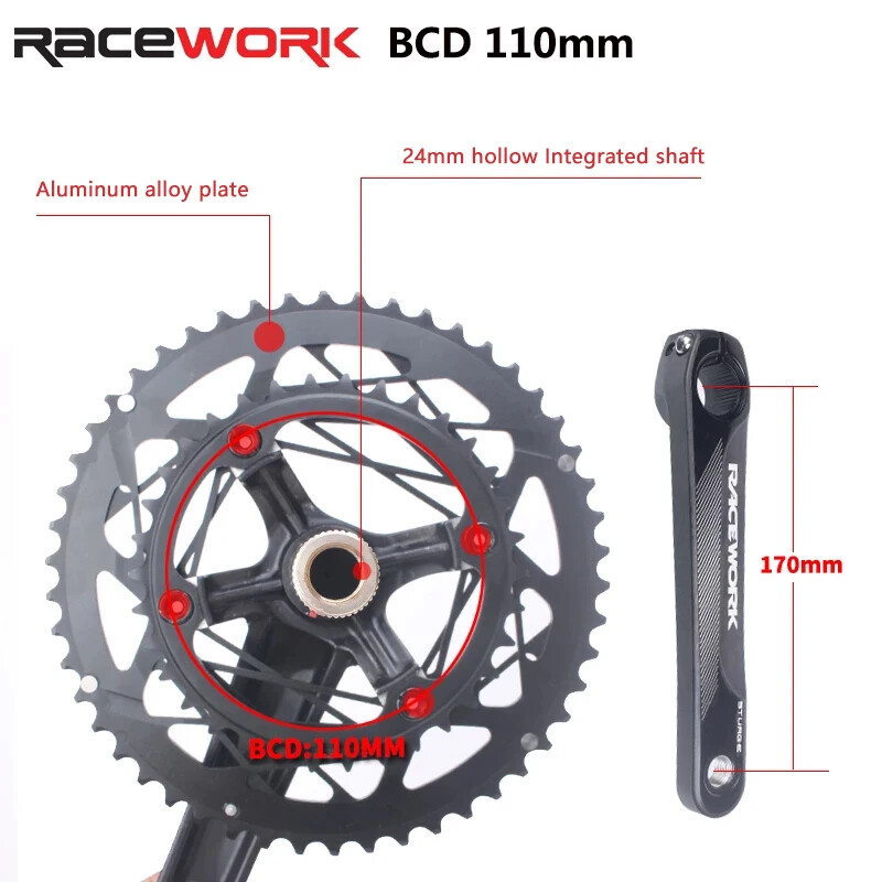RACEWORK 170mm Road Bicycle Crankset for Pe 2 Crowns Connecting Rods Double