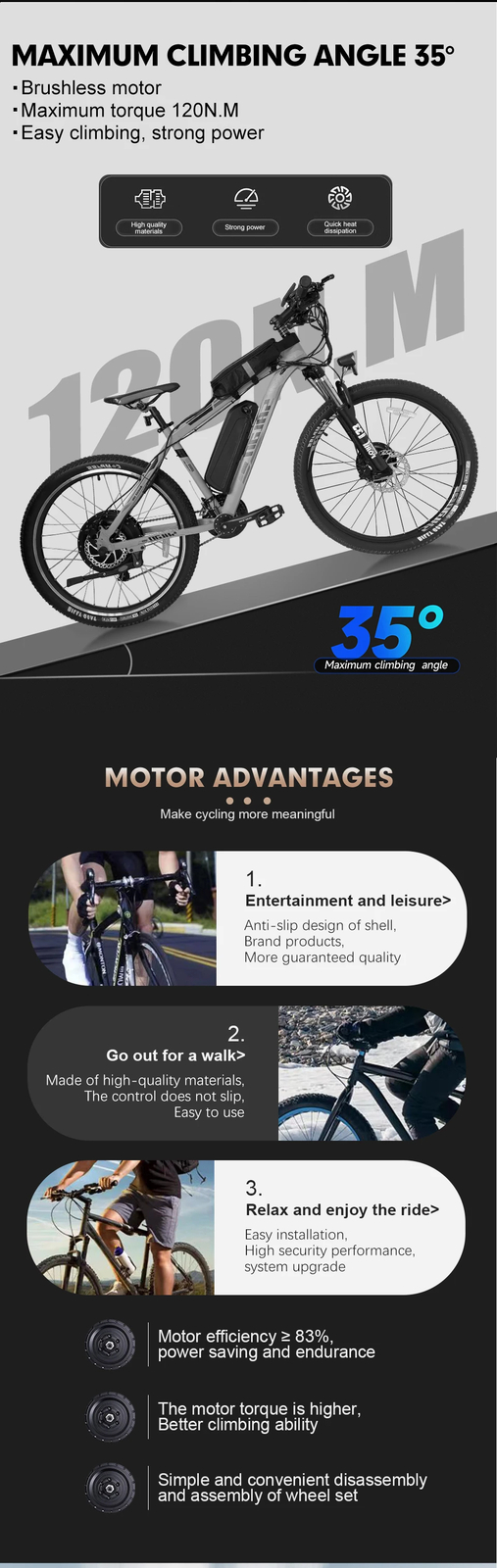 Mountain Electric Bike 72V 3000W Brushless Rear Hub Motor Wheel 20-29Inch 700C