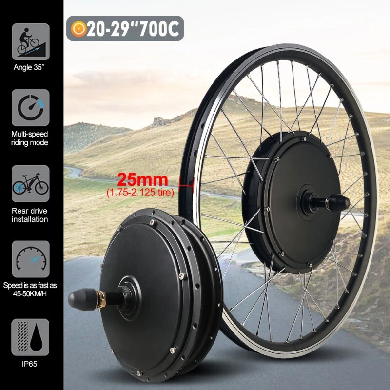 48V 1500W Electric Bike Conversion Kit Mountain Bike Rear Rotate Wheel Hub Motor