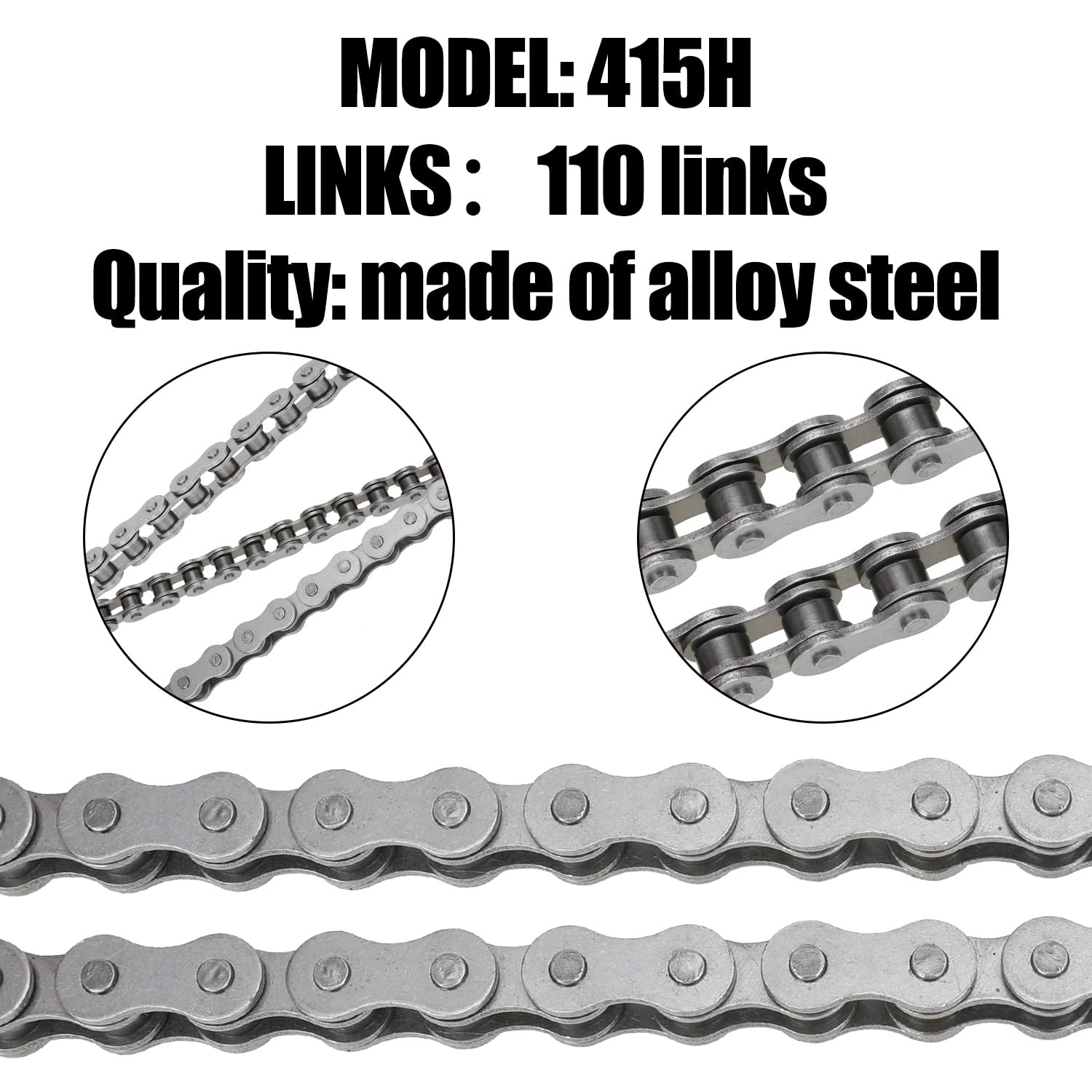 415H Chain 110L Links with Motorized Bike Chain Tensioner Adjuster Assembly for