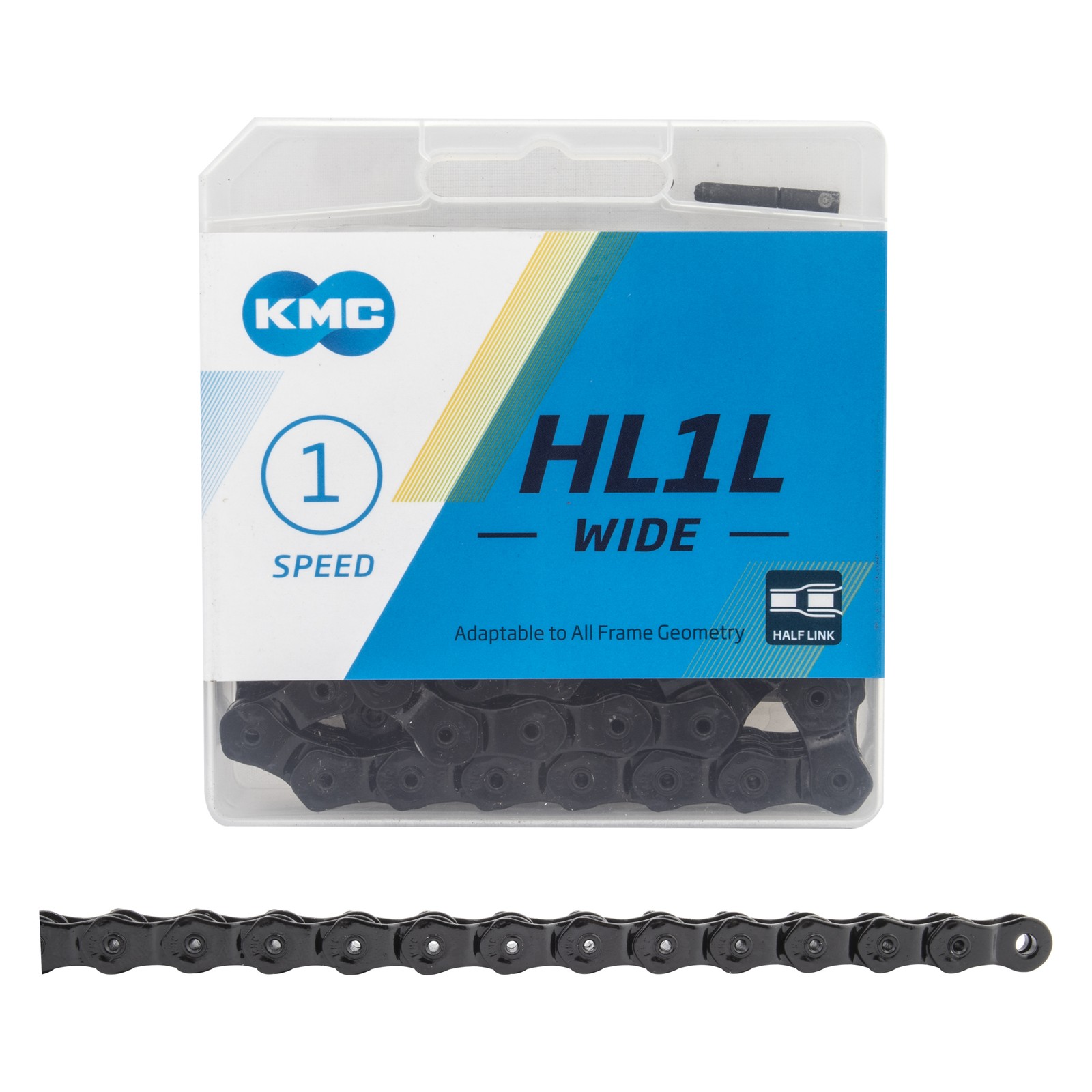 KMC HL1 Wide Chain – Single Speed 1/2″ x 1/8″, 100 Links, Half Link Chain, Black