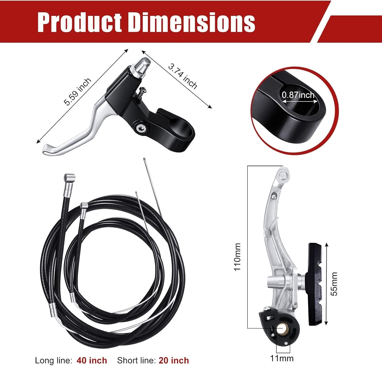 Bike Brake Set V-type Aluminum Alloy Cables Levers for MTB Road Bikes