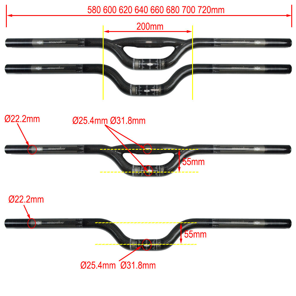 Carbon Fiber Riser Bar 31.8/25.4mm Mountain Folding Bike Handlebar Rise Up 55mm