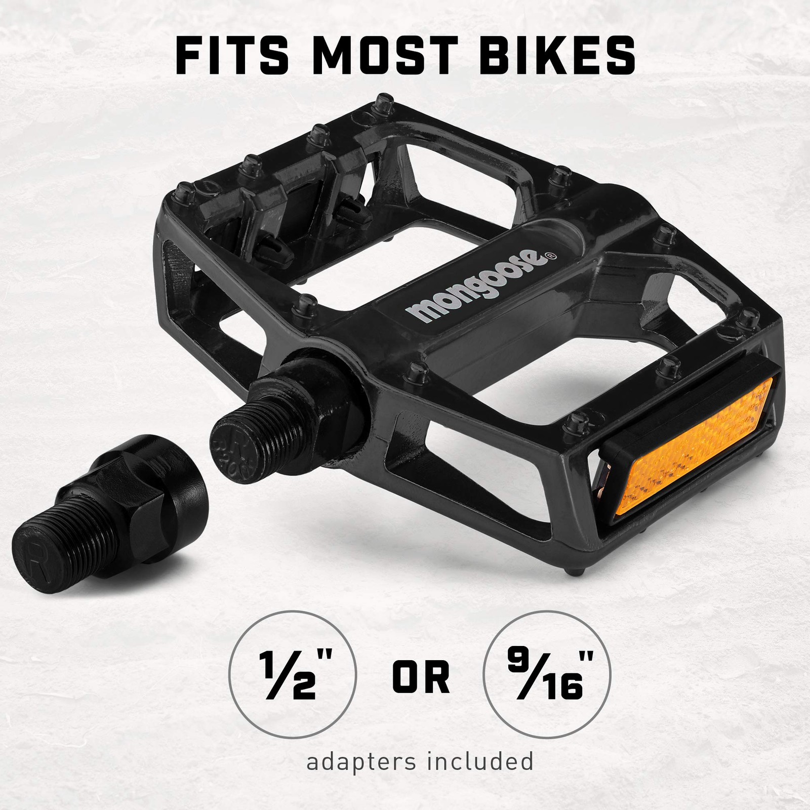 Mountain Bike Pedals Alloy Lightweight with Reflectors Fits 1/2 9/16