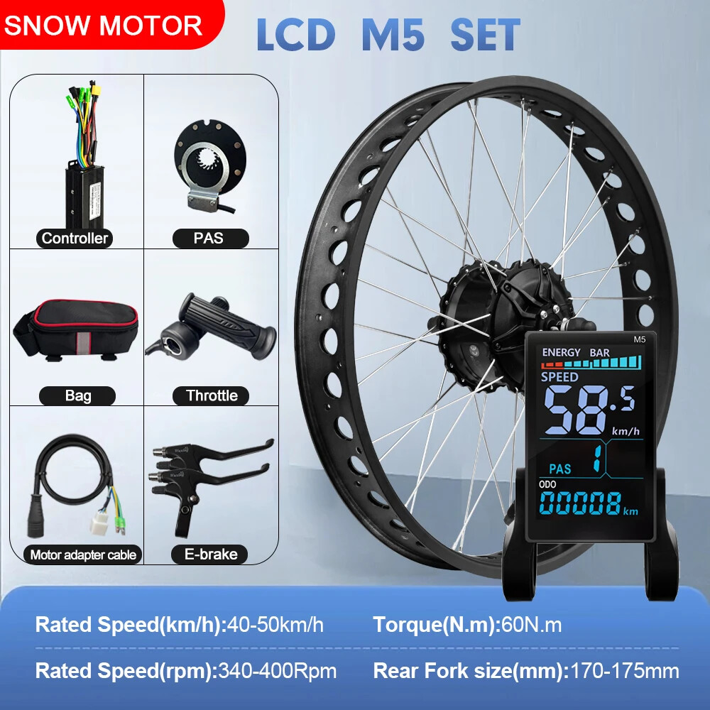 Snow Fat E-bike Conversion Kit 48V 750W Rear Hub Motor Wheel Dropout 170-175mm