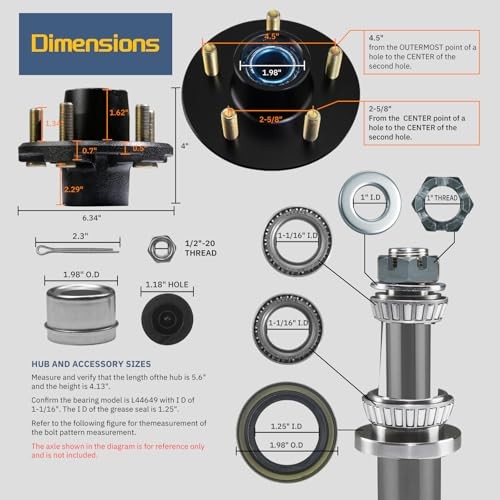Set of 2 Pre-Iubricated Trailer Hub Kits – 5 on 4.5» for 2000 lbs 1-1/16»